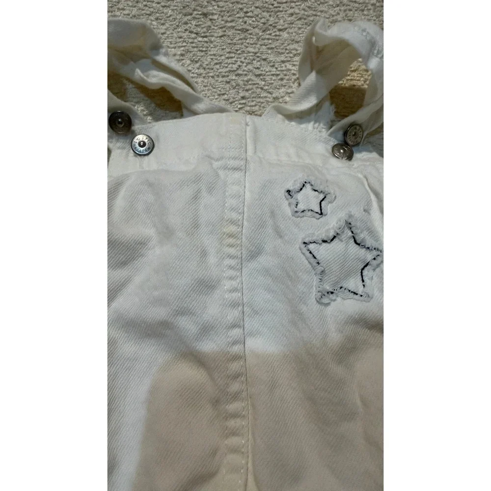 White Denim Star Patch Pinafore Overall Dress Girls